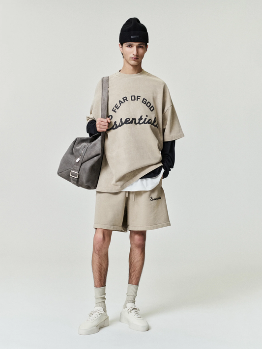 AMBERELLE Faded Logo Fleece Sweatshorts in light heather grey