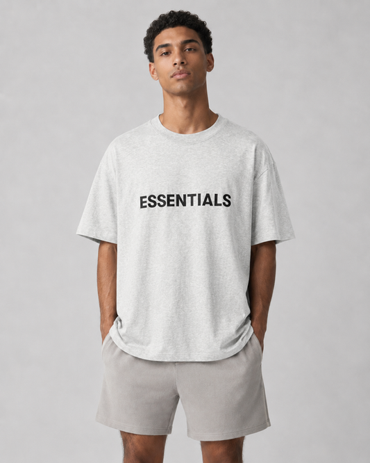 AMBERELLE Classic Logo Short Sleeve Tee in light heather grey