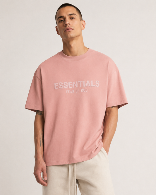 AMBERELLE Tonal Raised Logo Oversized T-Shirt in pink