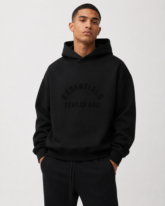 AMBERELLE Arched Logo Fleece Hoodie in black