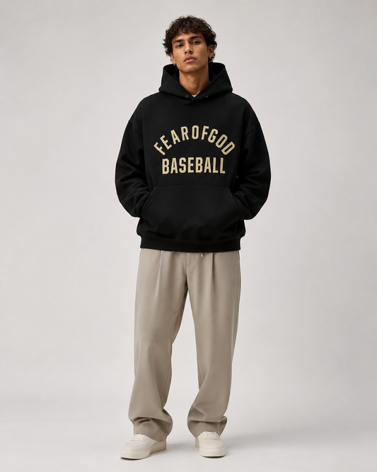 AMBERELLE Varsity Baseball Graphic Fleece Hoodie in black