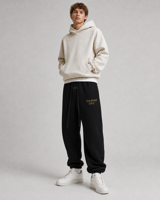 AMBERELLE State Graphic Fleece Jogger Sweatpants in black