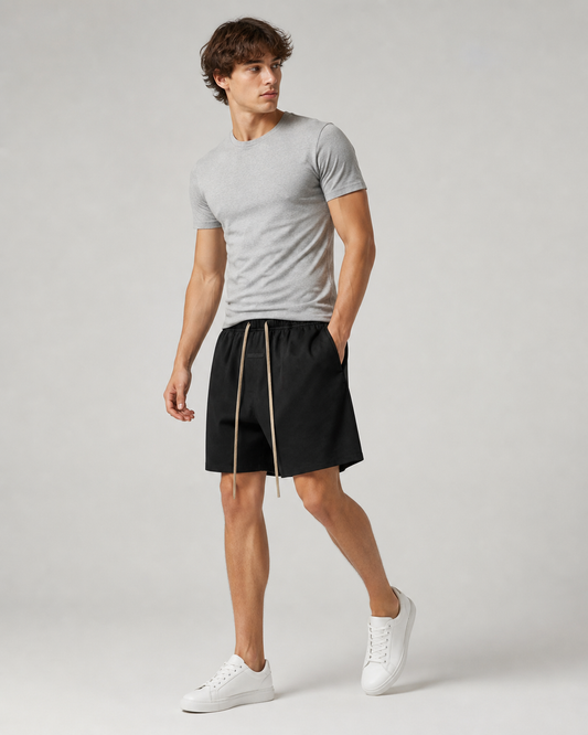 AMBERELLE Nylon-Style Drawstring Shorts in black