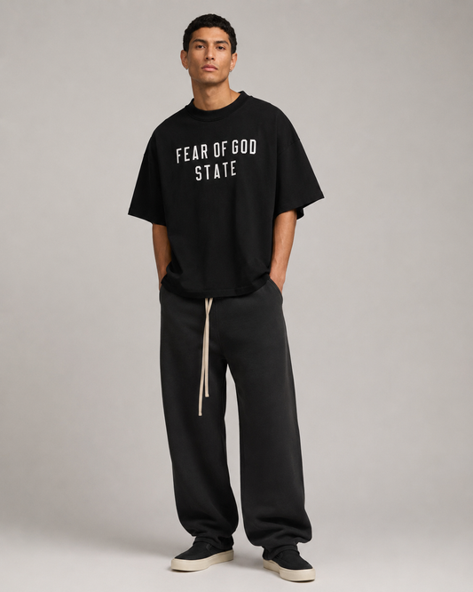 AMBERELLE State Letter Graphic Oversized T-Shirt in black