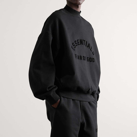 AMBERELLE Arc Logo Flocked Mock Neck Sweatshirt in black