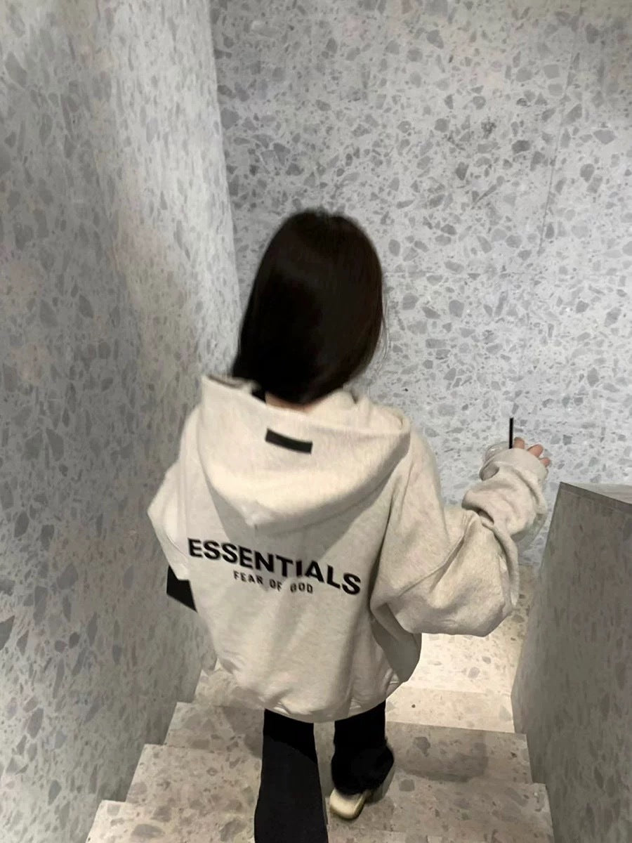 AMBERELLE Back Logo Fleece Pullover Hoodie in cream