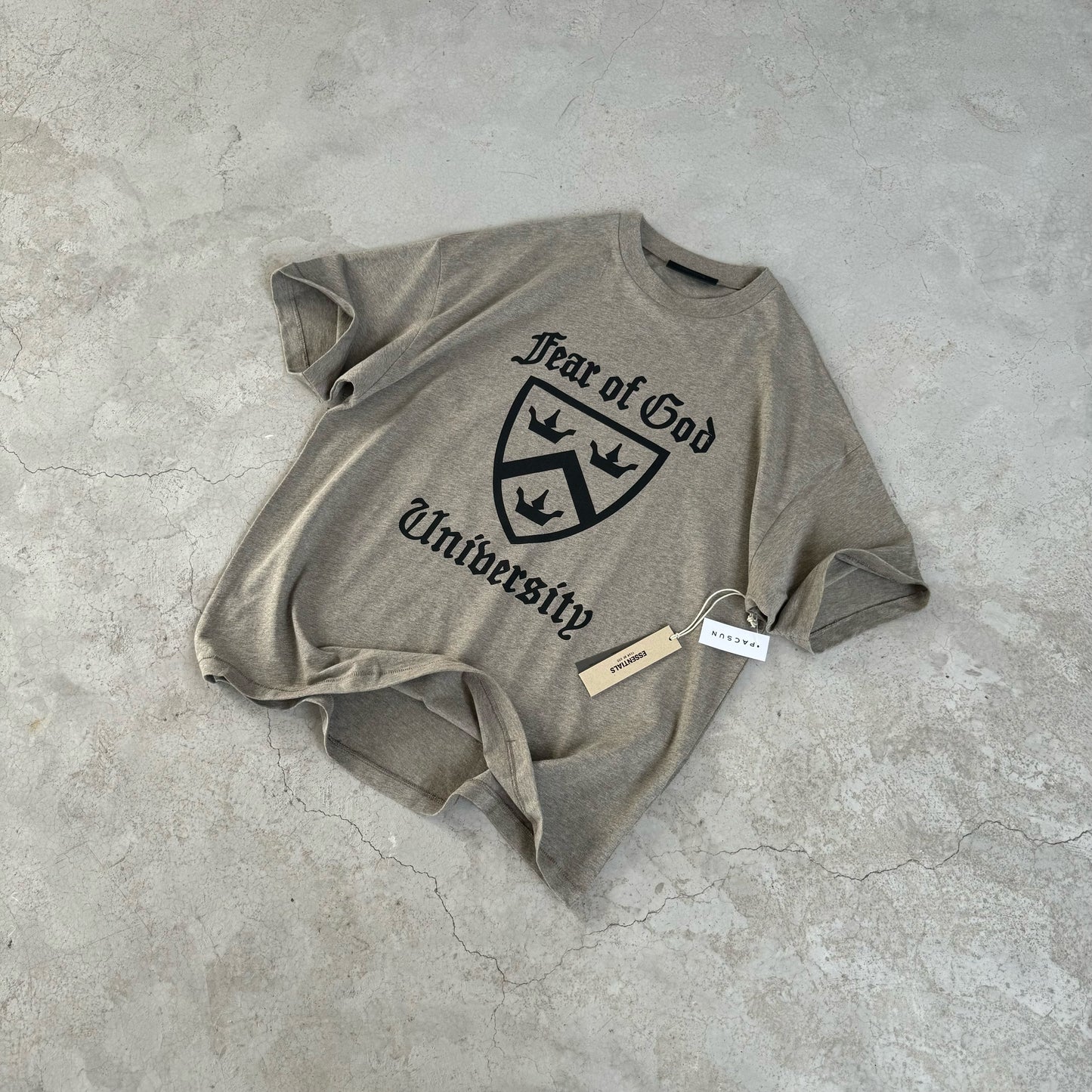 AMBERELLE Holiday Crest Graphic Short Sleeve Tee in taupe