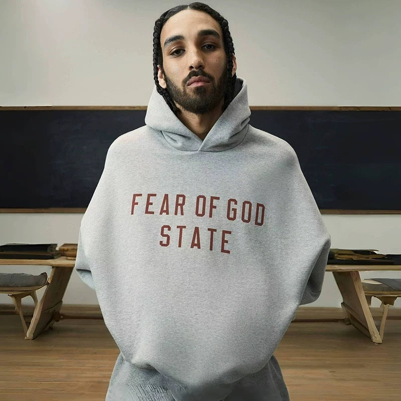 AMBERELLE Collegiate Graphic Fleece Hoodie in light heather grey