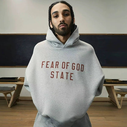 AMBERELLE Collegiate Graphic Fleece Hoodie in light heather grey
