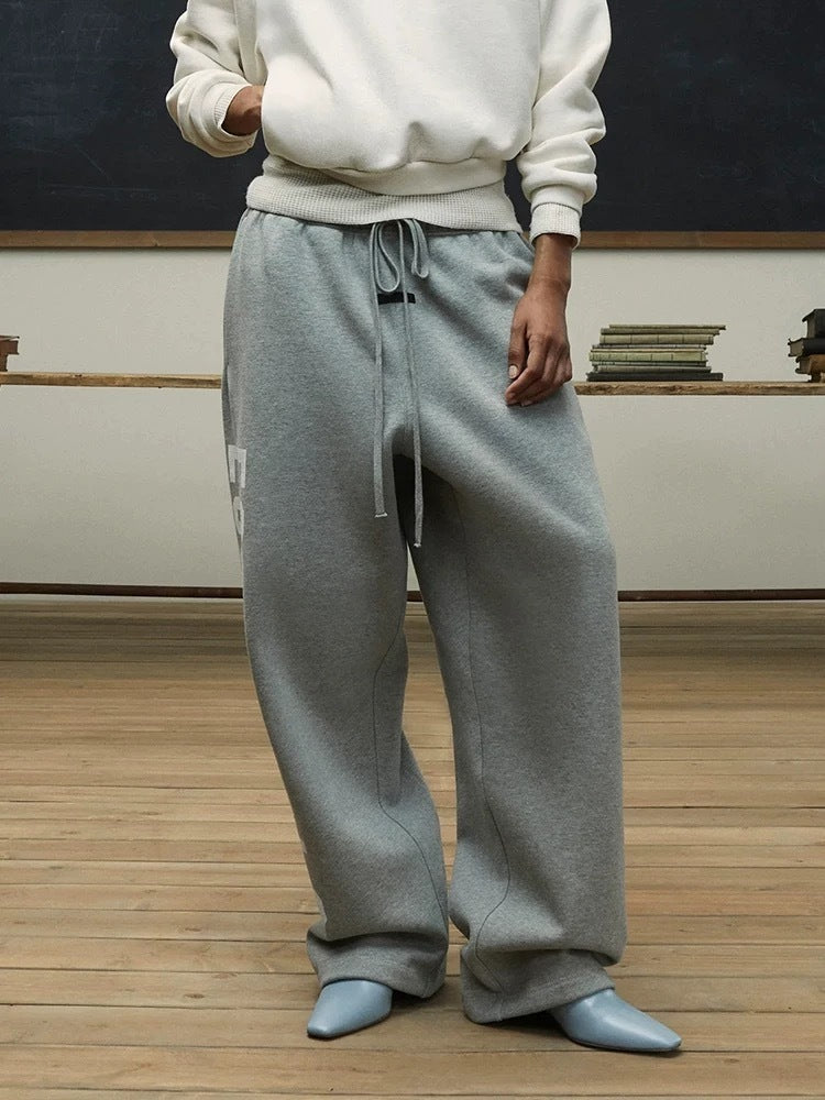 AMBERELLE Vertical Logo Wide-Leg Sweatpants in light heather grey