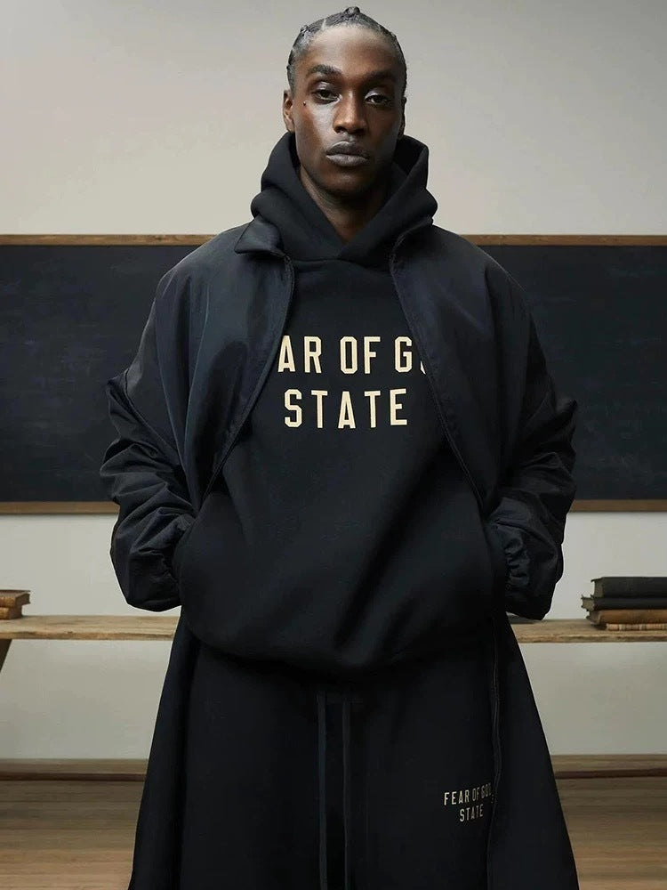 AMBERELLE Collegiate Graphic Fleece Hoodie in black