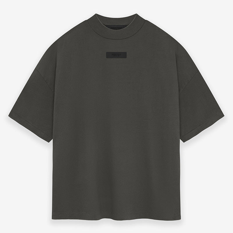 AMBERELLE Mock Neck Rubber Label Oversized T-Shirt in taupe
