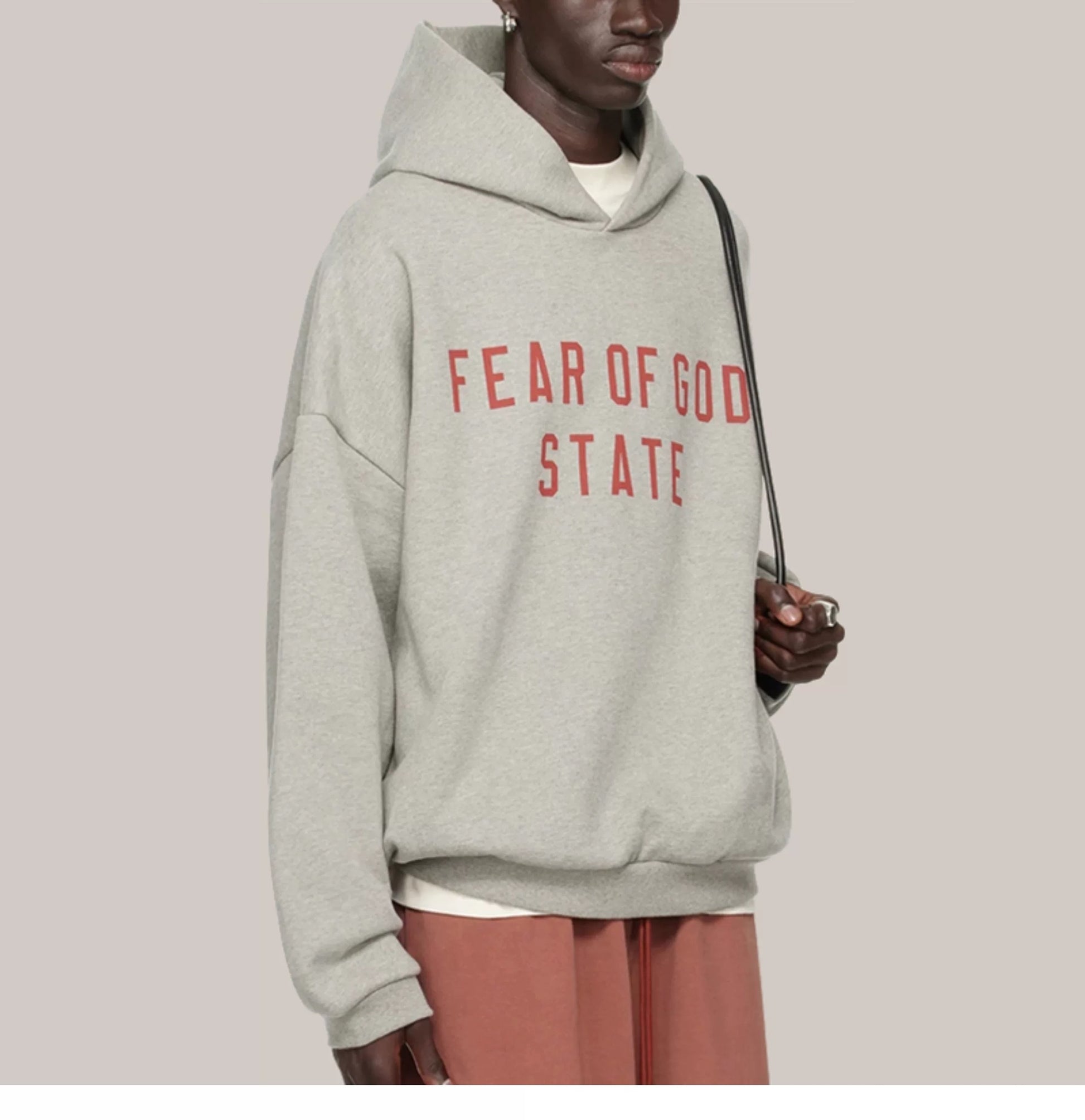AMBERELLE Collegiate Graphic Fleece Hoodie in light heather grey