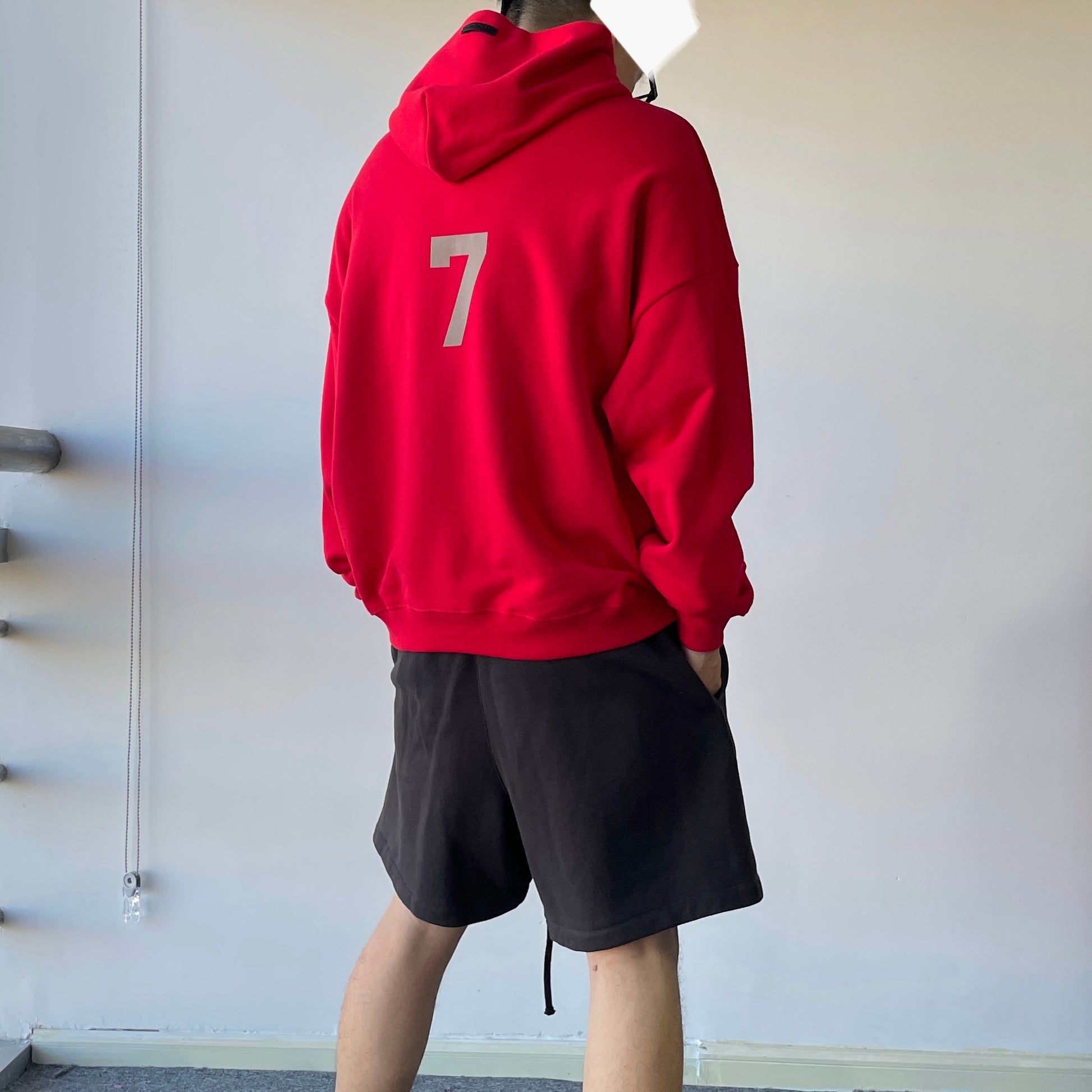 AMBERELLE Number 7 Graphic Fleece Hoodie in red