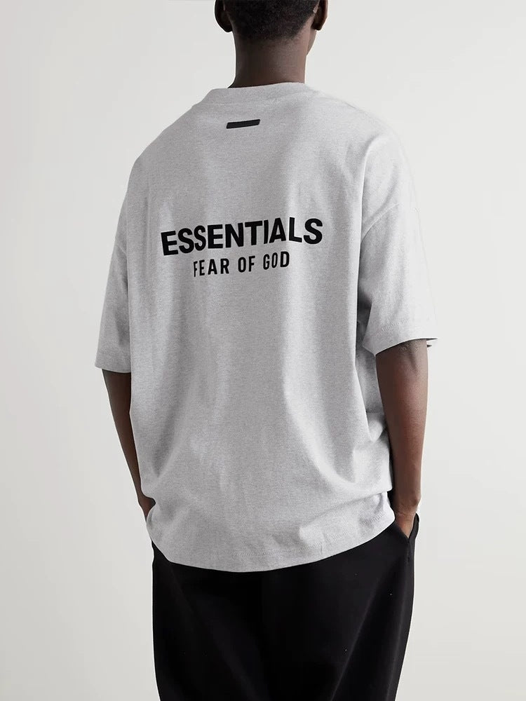 AMBERELLE Holiday Back Logo Short Sleeve Tee in light heather grey