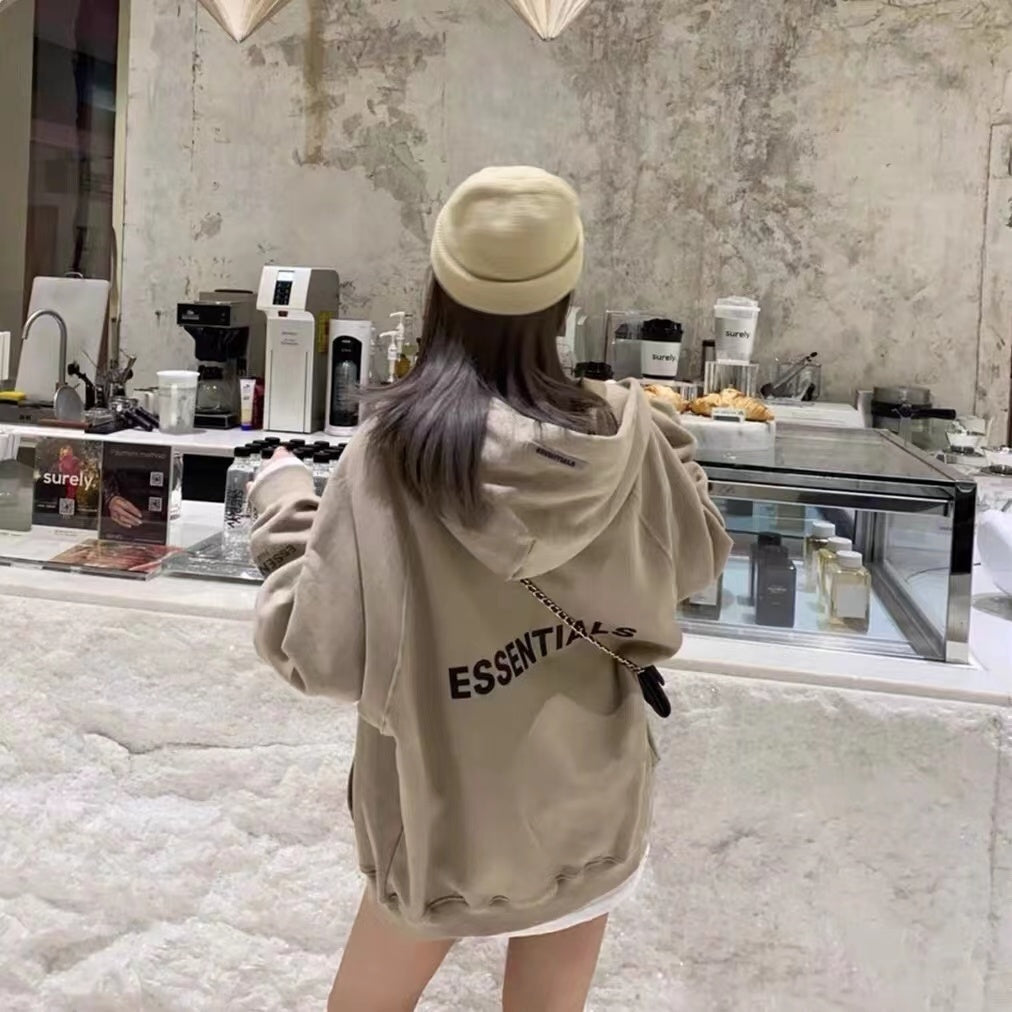 AMBERELLE Back Logo Fleece Hoodie in taupe