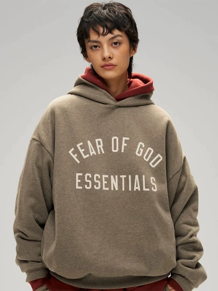AMBERELLE Back to School Arc Letter Fleece Hoodie in light heather grey