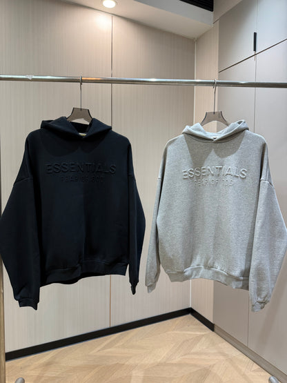 AMBERELLE Embossed Classic Fleece Hoodie in light heather grey