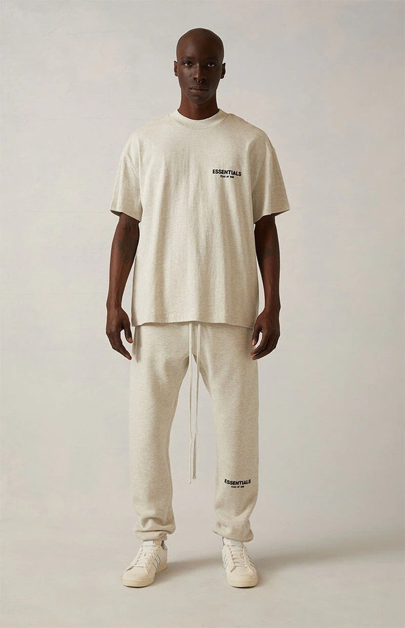 AMBERELLE Flocked Logo Tapered Joggers in cream