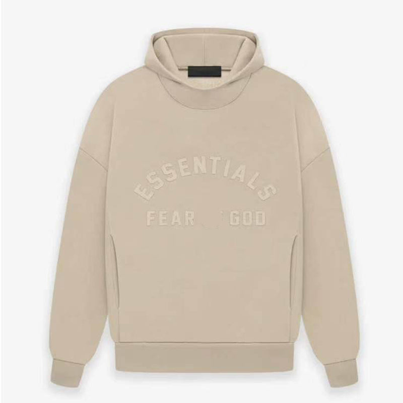 AMBERELLE Arched Logo Fleece Hoodie in beige