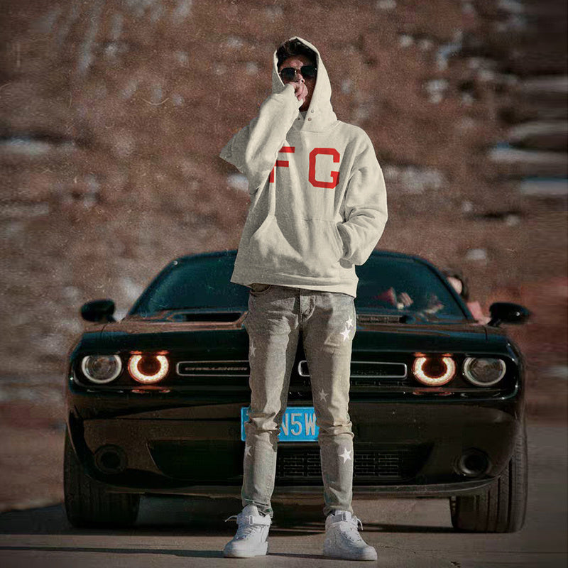 AMBERELLE Oversized Varsity Letter Fleece Hoodie in cream