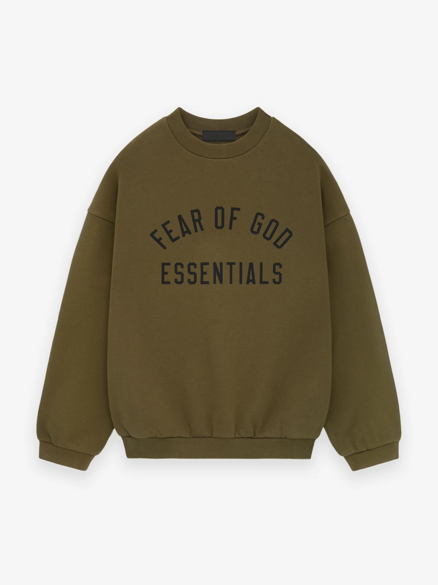 AMBERELLE Arc Letter Fleece Crewneck Sweatshirt in dark green