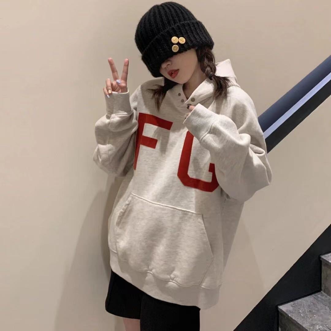 AMBERELLE Oversized Varsity Letter Fleece Hoodie in cream