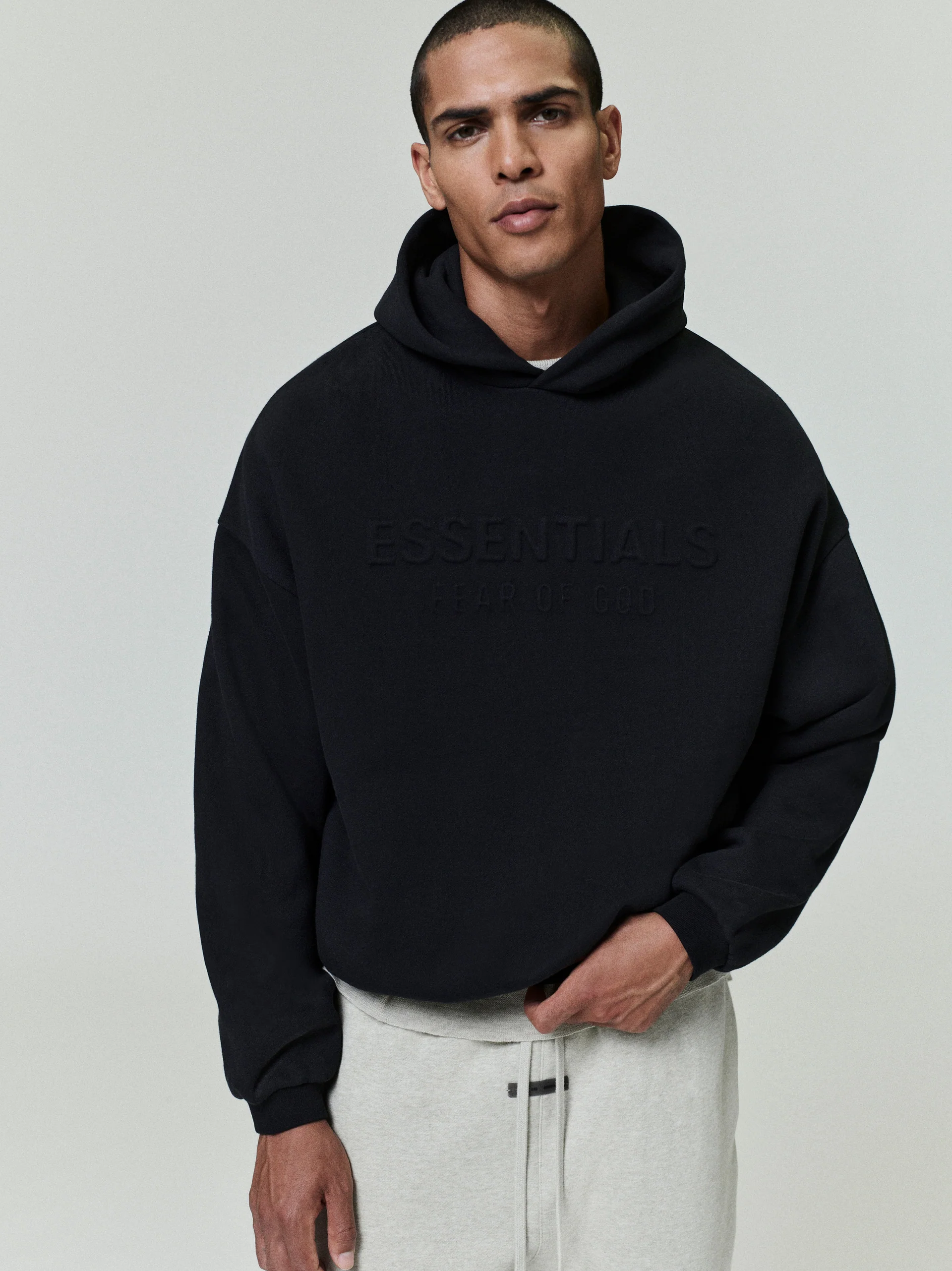 AMBERELLE Embossed Classic Fleece Hoodie in black