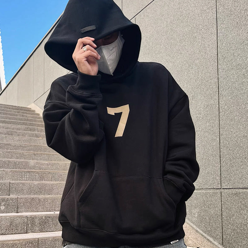 AMBERELLE Number 7 Graphic Fleece Hoodie in black