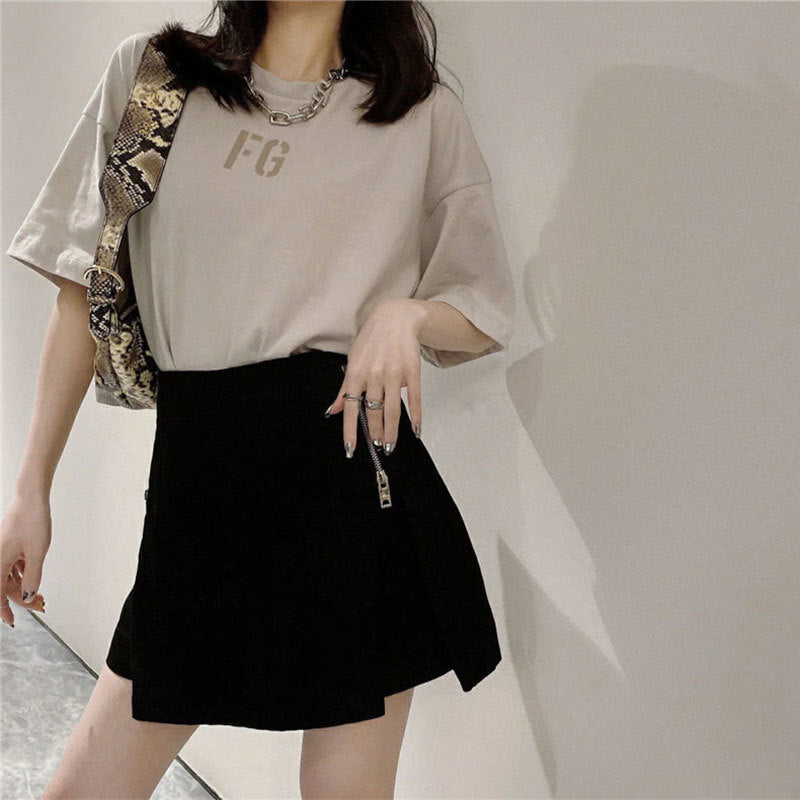 AMBERELLE Varsity Letter Oversized Short Sleeve T-Shirt in cream