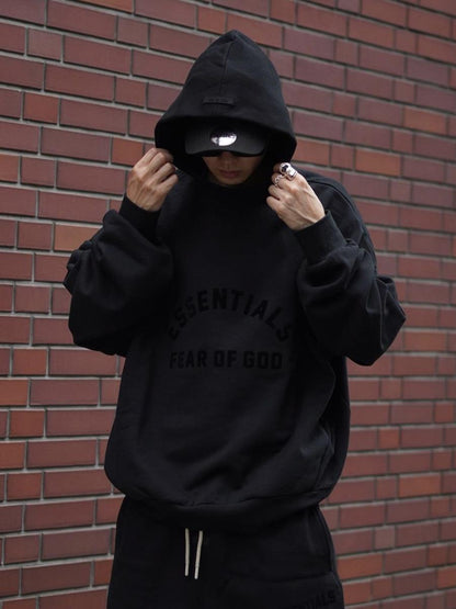 AMBERELLE Arched Logo Fleece Hoodie in beige