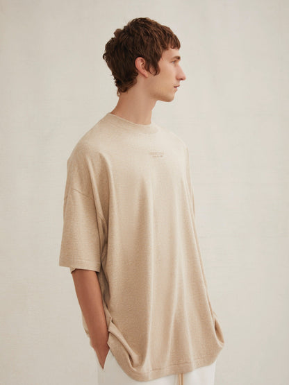 AMBERELLE Cloud Soft Minimal Logo Short Sleeve Tee in light heather grey