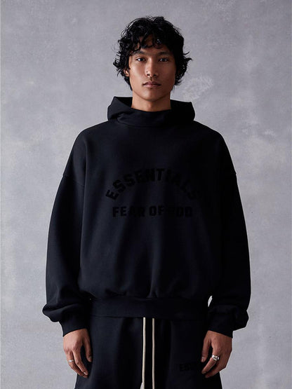 AMBERELLE Arched Logo Fleece Hoodie in beige