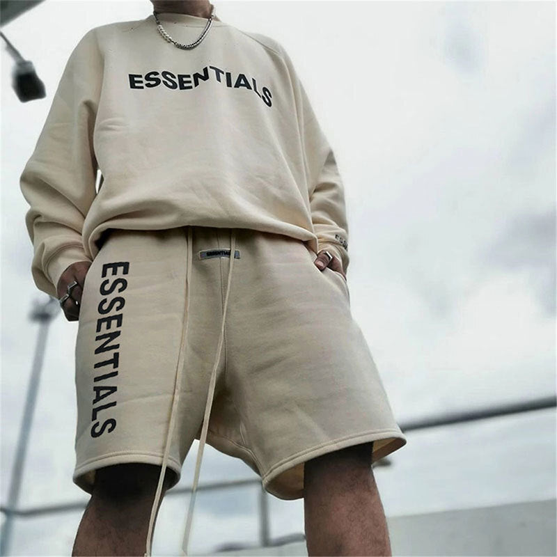 AMBERELLE Vertical Logo Fleece Sweatshorts in beige