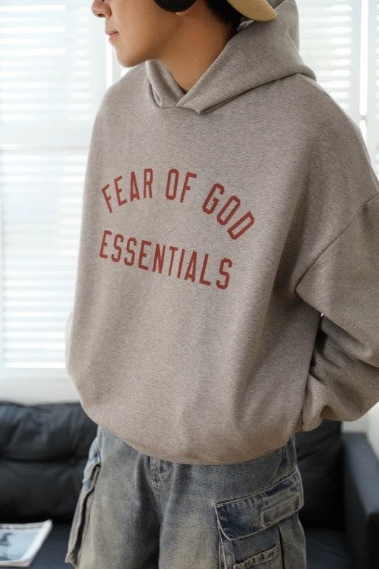 AMBERELLE Back to School Arc Letter Fleece Hoodie in light heather grey
