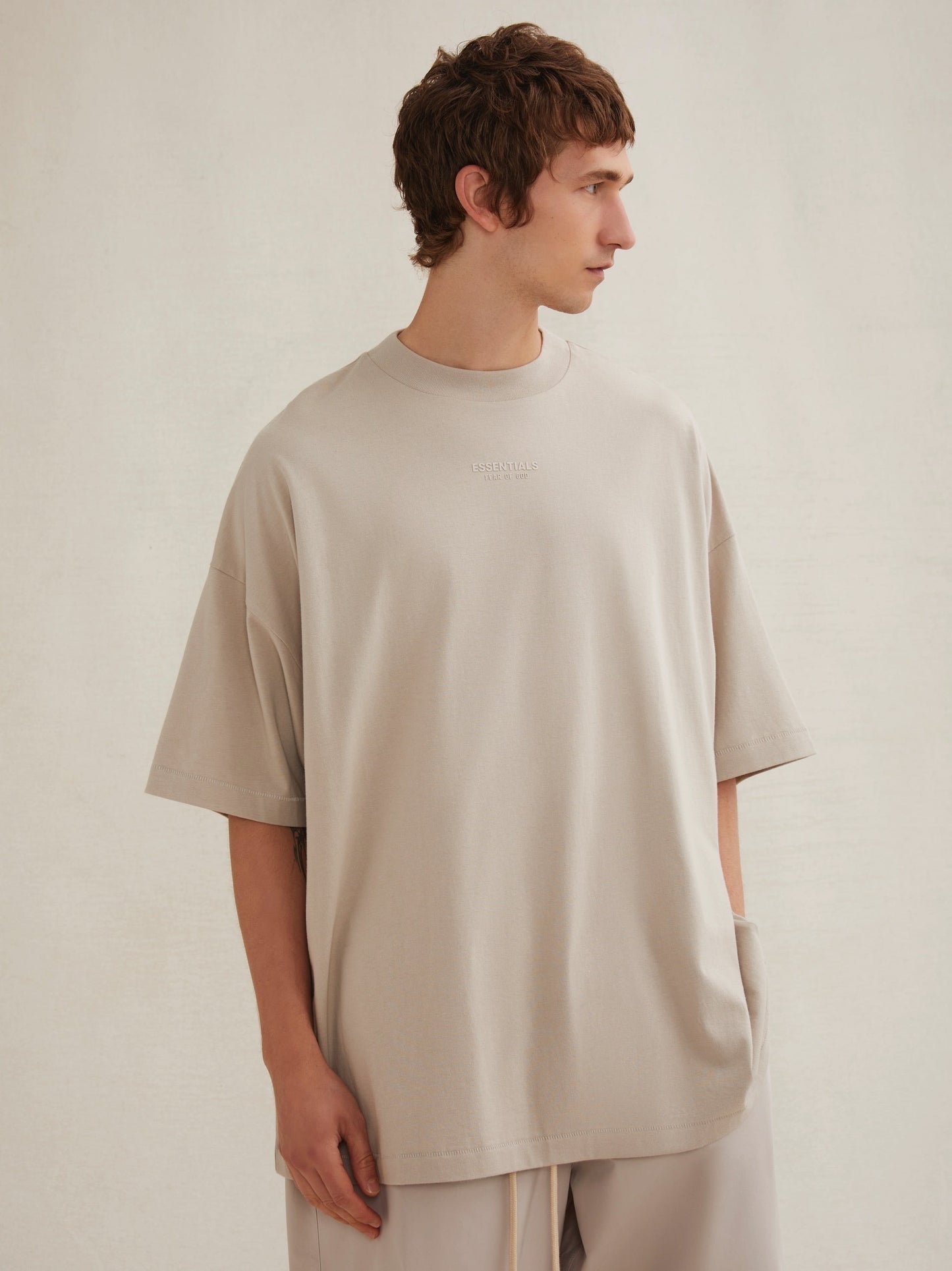AMBERELLE Cloud Soft Minimal Logo Short Sleeve Tee in taupe