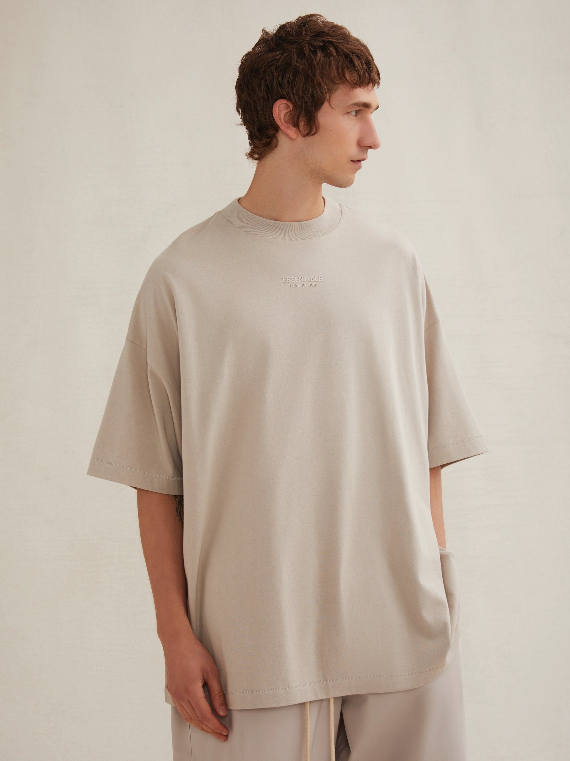AMBERELLE Cloud Soft Minimal Logo Short Sleeve Tee in taupe