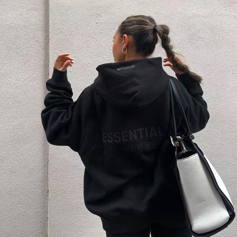 AMBERELLE Back Logo Fleece Pullover Hoodie in black