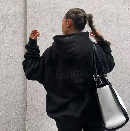 AMBERELLE Back Logo Fleece Pullover Hoodie in black