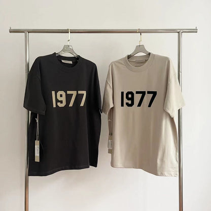 AMBERELLE 1977 Flocked Print Oversized T-Shirt in beige