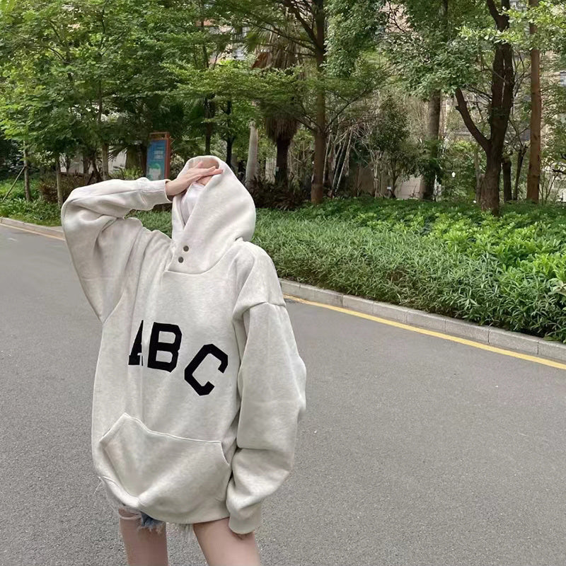 AMBERELLE Varsity Letter Graphic Hoodie in cream