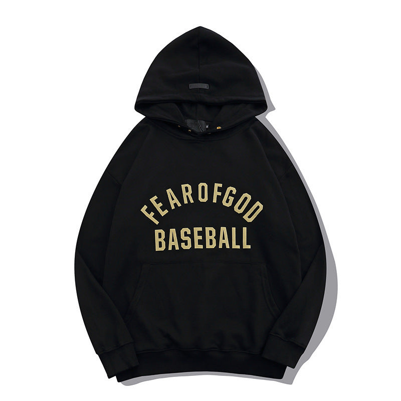 AMBERELLE Varsity Baseball Graphic Fleece Hoodie in black
