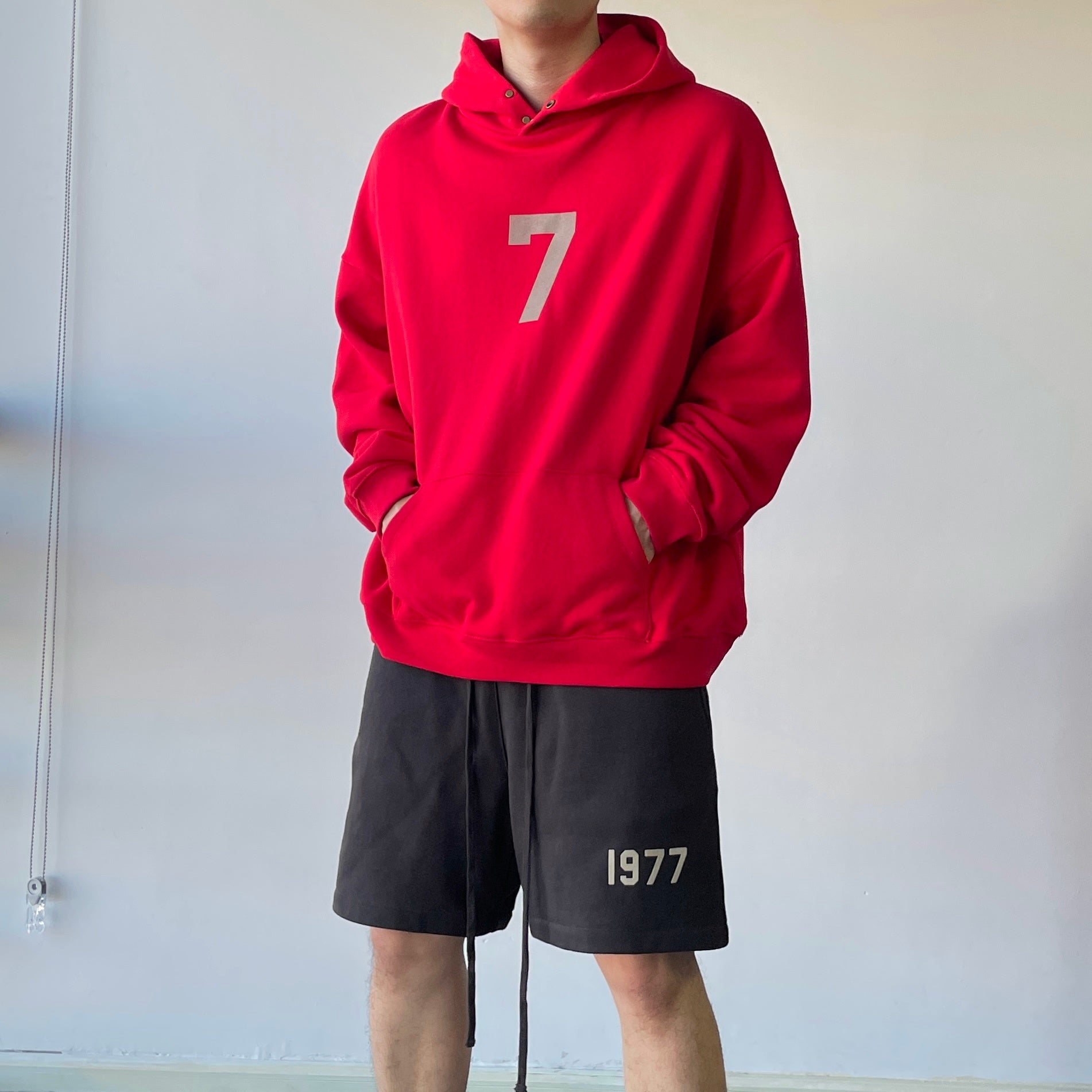 AMBERELLE Number 7 Graphic Fleece Hoodie in red