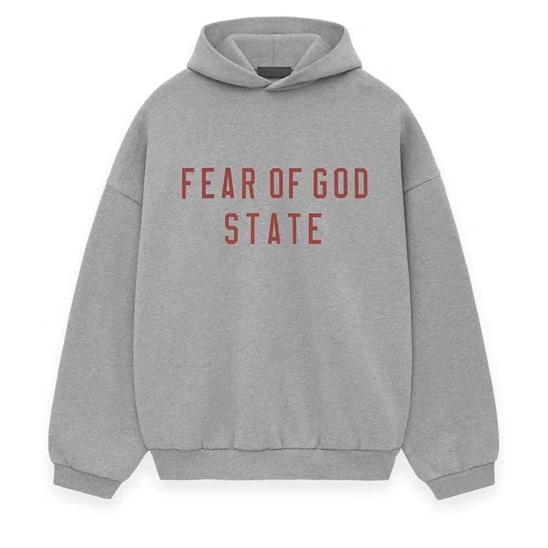AMBERELLE FW24 State Graphic Fleece Hoodie in light heather grey