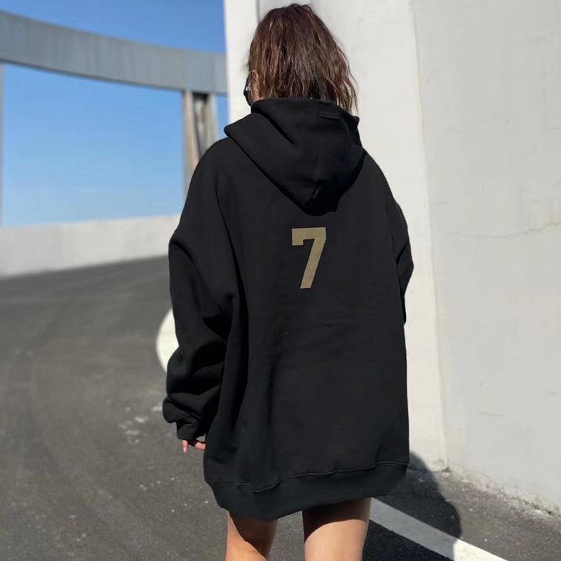 AMBERELLE Number 7 Graphic Fleece Hoodie in black