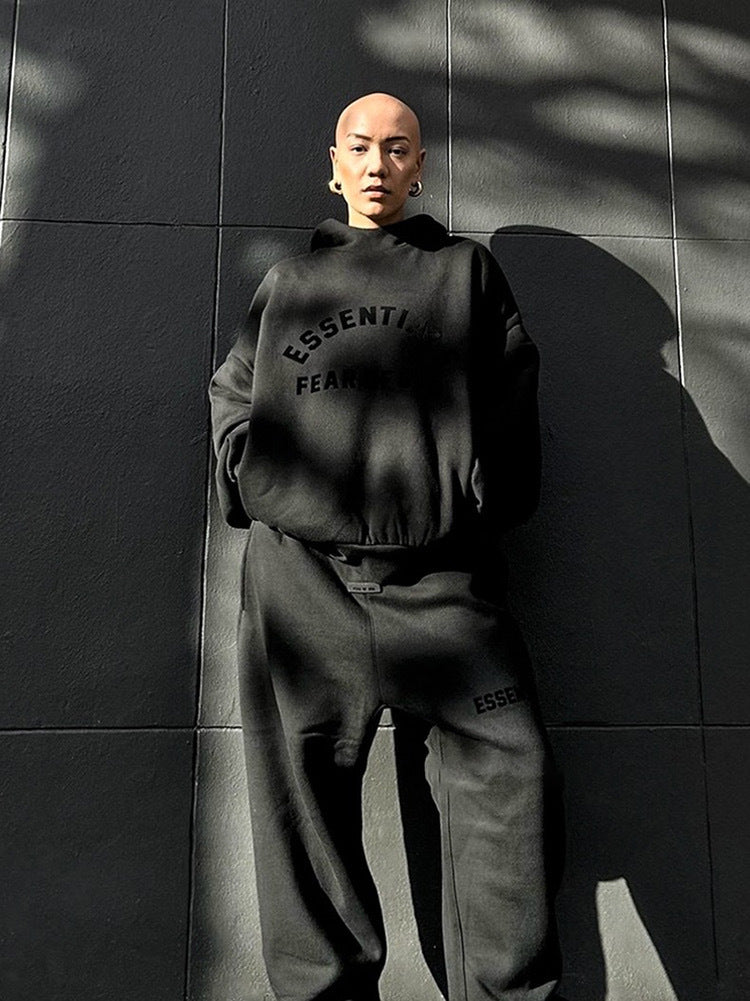 AMBERELLE Arched Logo Fleece Hoodie in black