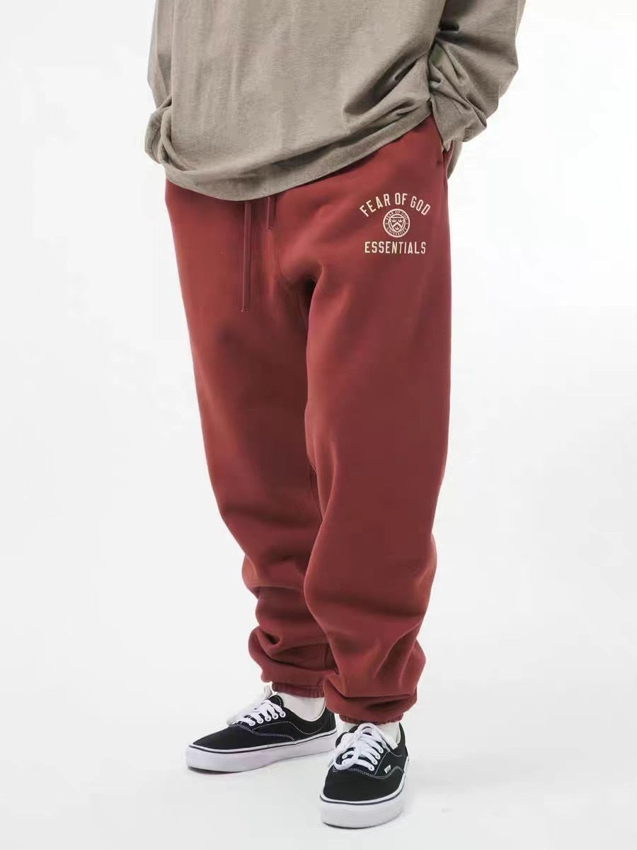 AMBERELLE Vintage Crest Fleece Jogger Sweatpants in red