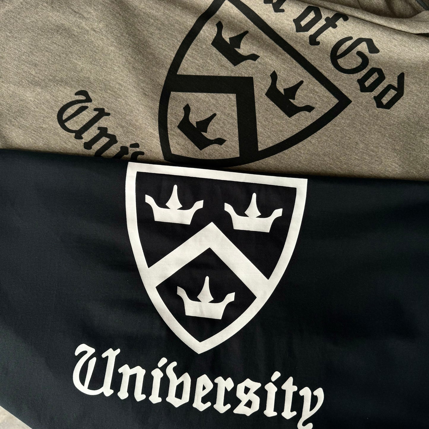AMBERELLE Holiday Crest Graphic Short Sleeve Tee in taupe