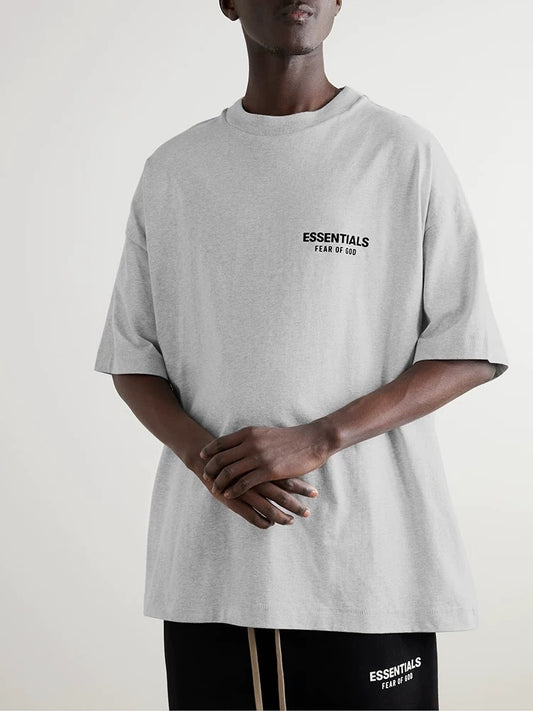 AMBERELLE Holiday Back Logo Short Sleeve Tee in light heather grey