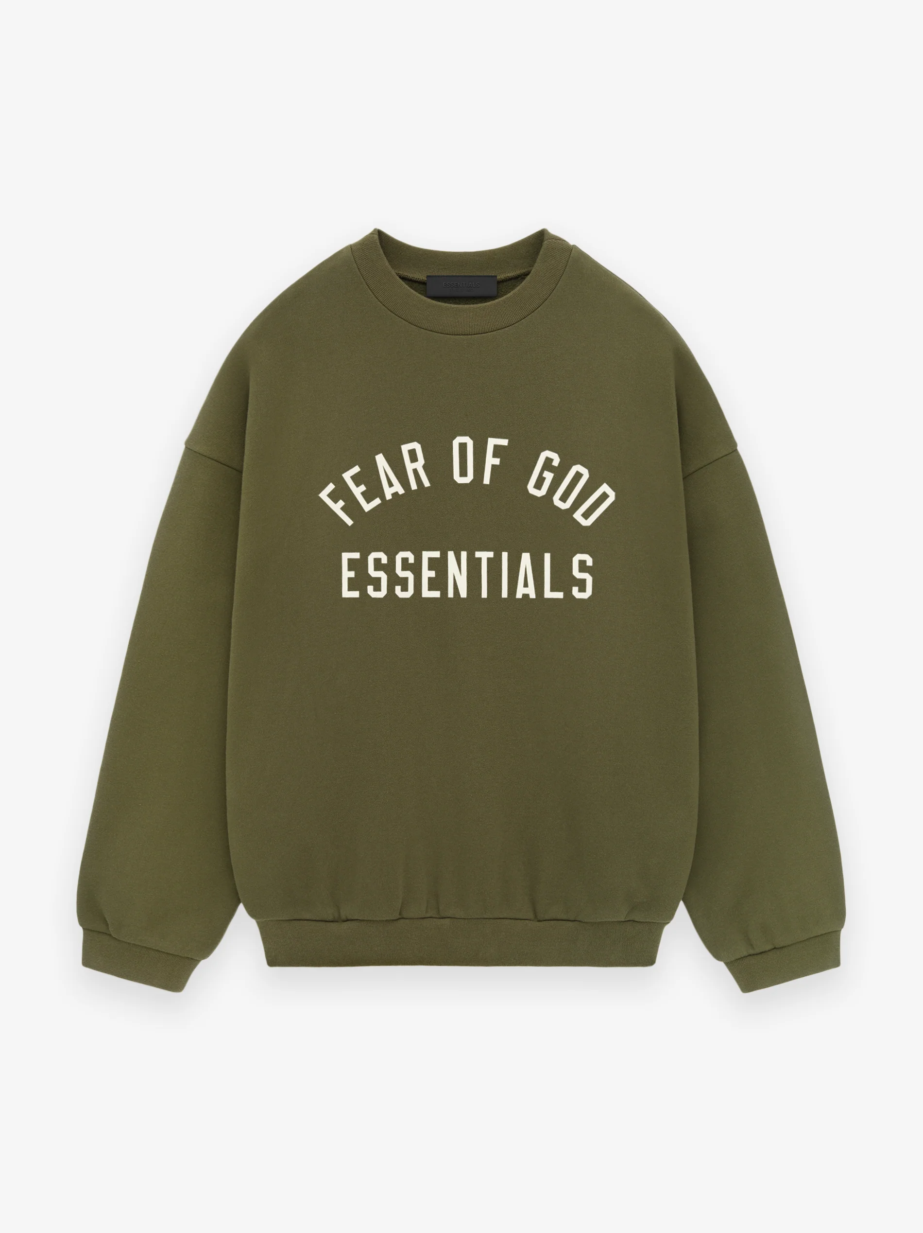 AMBERELLE Arc Letter Fleece Crewneck Sweatshirt in dark green